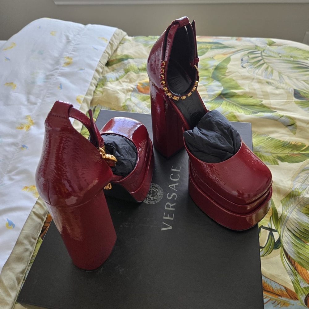 Versace Burgundy Platform Heels